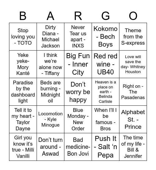 BAR BINGO Card
