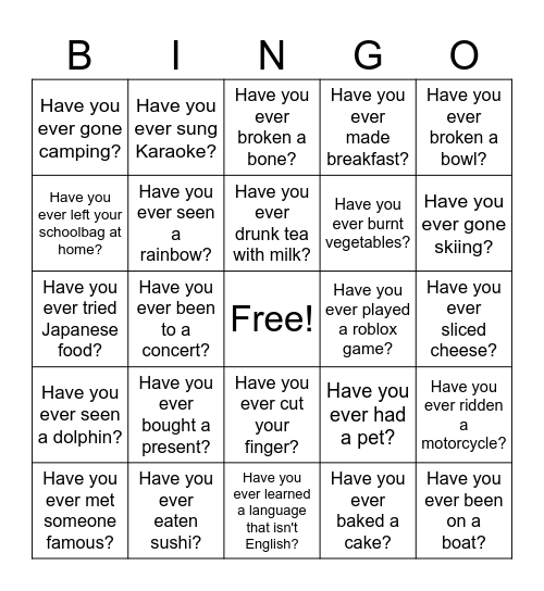 PRESENT PERFECT Bingo Card