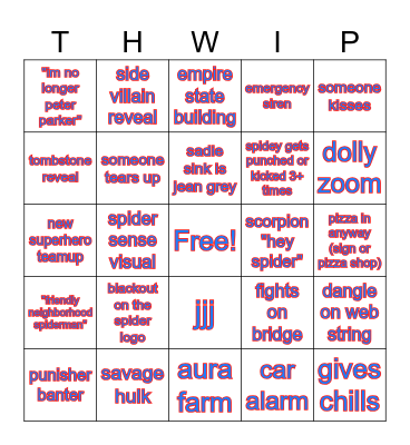 Spider-Man Brand New Day Trailer Bingo Card