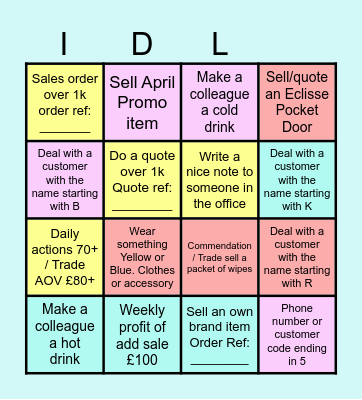 Easter Incentive Bingo Card