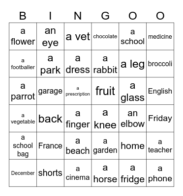 speaking Bingo Card