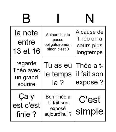 exposé Théo Bingo Card