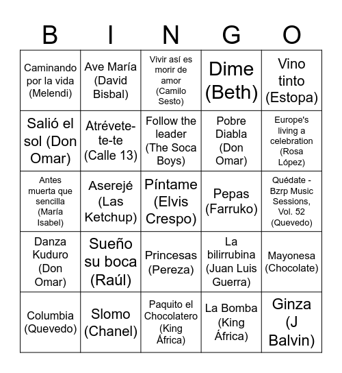 Bingo musical Mercat Bingo Card
