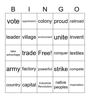The Industrial Revolution Bingo Card