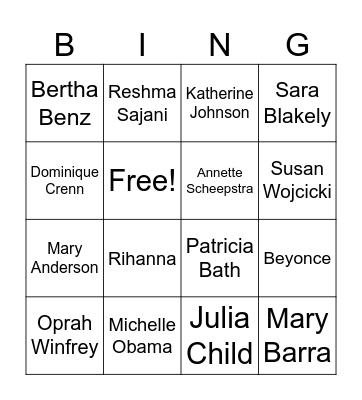 Women History Month Bingo Card