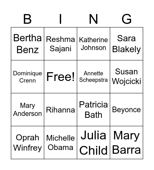 Women History Month Bingo Card