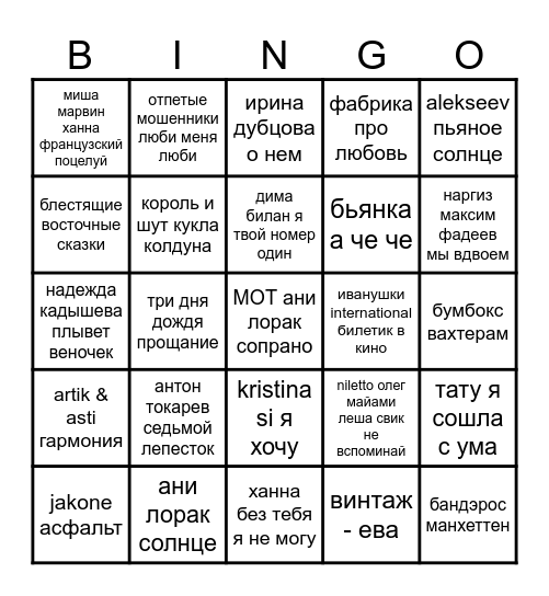 Sasha's bingo party! Bingo Card