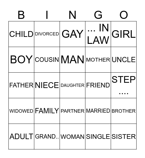 Family Bingo Card