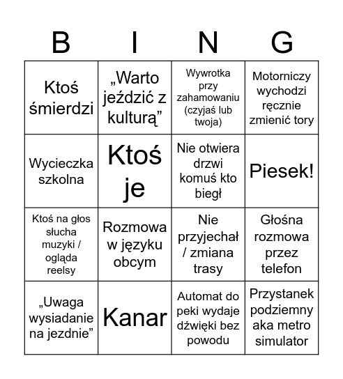 MPK Poznań BINGO Card