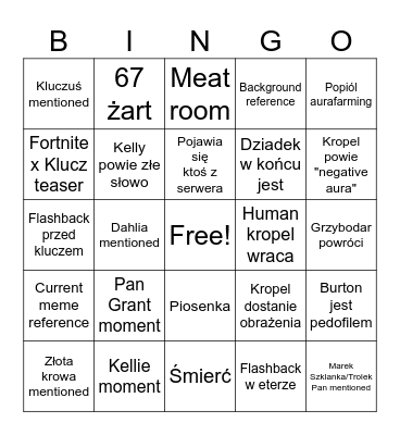 Klucz Labiryntu Odcinek 7 Bingo Card