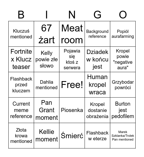 Klucz Labiryntu Odcinek 7 Bingo Card