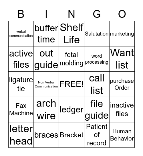 D.A  Bingo Card