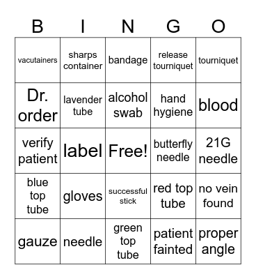 Blood Draw Bingo Card