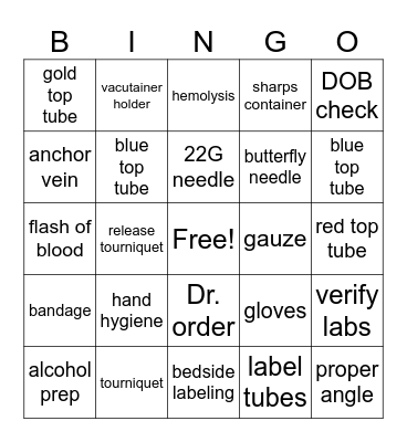 Blood Draw Bingo 2 Bingo Card