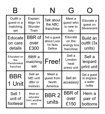 Lululemon Regent Street Bingo Card
