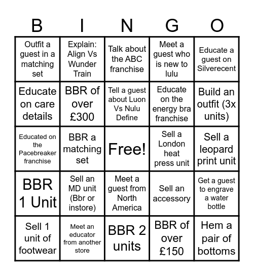 Lululemon Regent Street Bingo Card