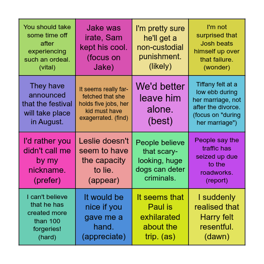 Introductory "it" Bingo Card