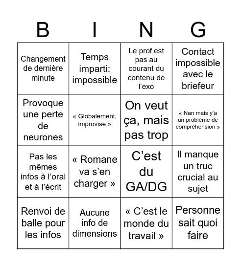 Le PIRE brief de projet Bingo Card