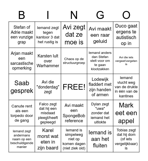 Meewerken Bingo Card