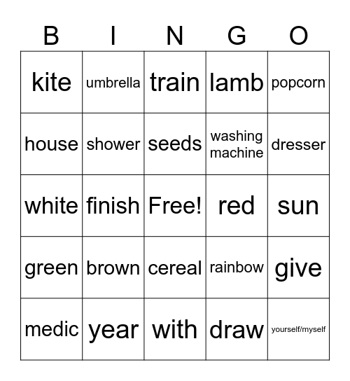 ASL Lessons 5-9 Bingo Card