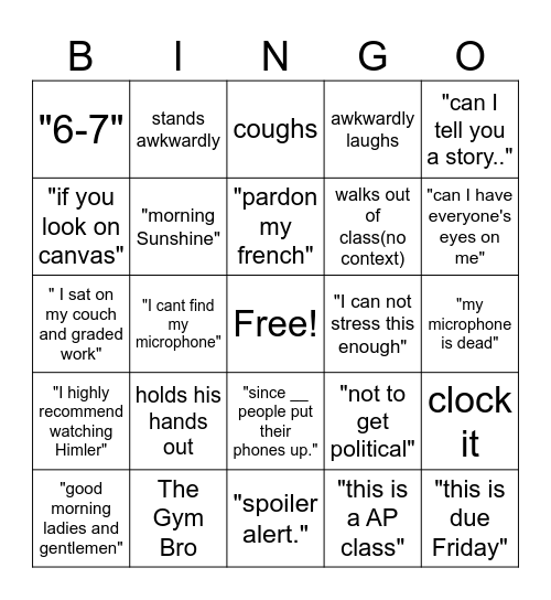 Williamson Bingo Card