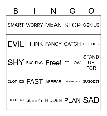 SYNONYM BINGO Card
