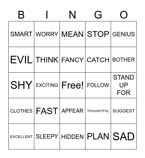 SYNONYM BINGO Card