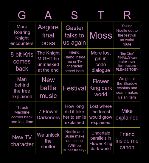 Deltarune Chapter 5 Bingo Card
