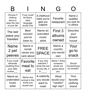 Icebreaker Bingo Card