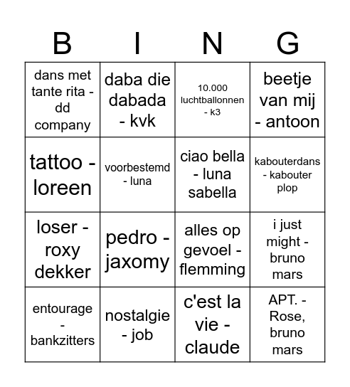 Muziekbingo Haai Bingo Card