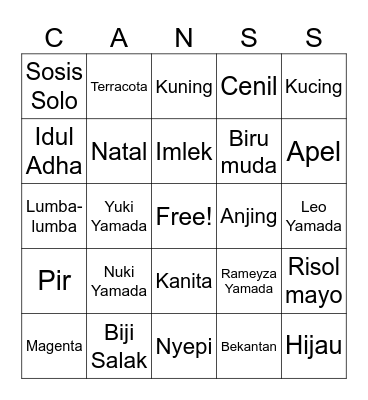 The Yamada's Bingo Card