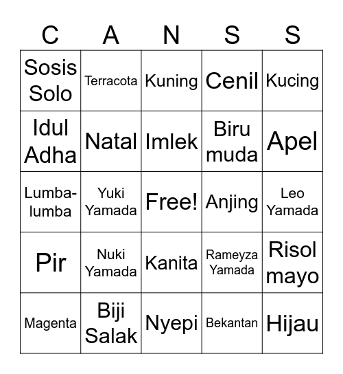 The Yamada's Bingo Card