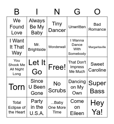 SING ALONGS #1 Bingo Card