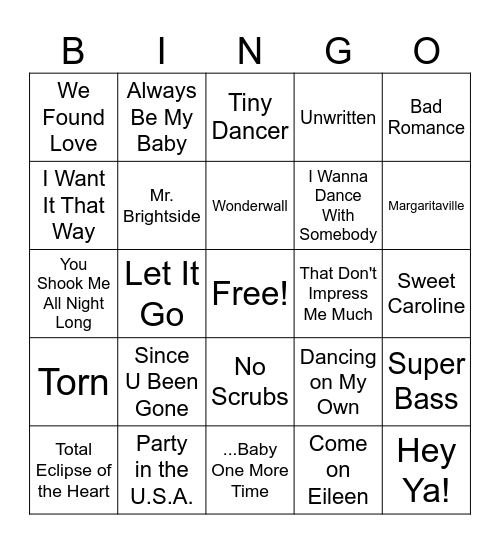SING ALONGS #1 Bingo Card