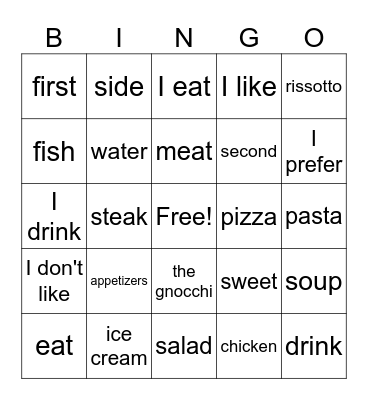 vocabolario Bingo Card