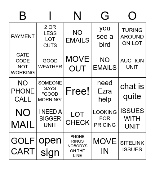 STORAGE BINGO Card