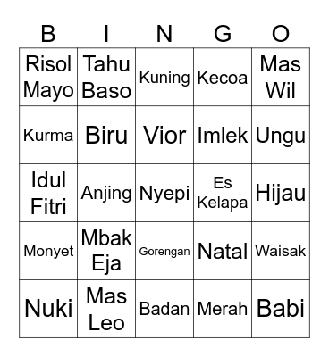 Yamada Family Bingo Card
