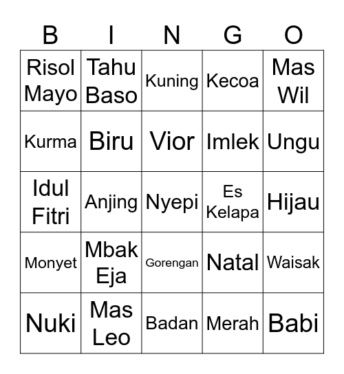 Yamada Family Bingo Card