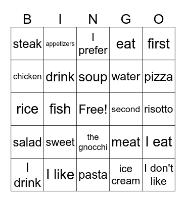 vocabolario Bingo Card