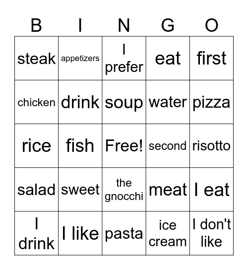 vocabolario Bingo Card
