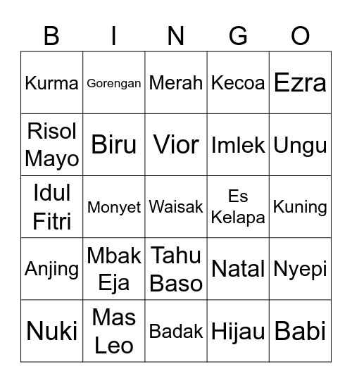 Untitled Bingo Card