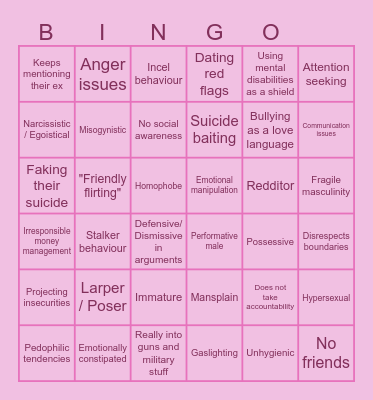 Cis Straight Male Horror Stories Bingo Card