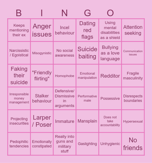Cis Straight Male Horror Stories Bingo Card