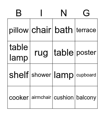 Furniture Bingo Card