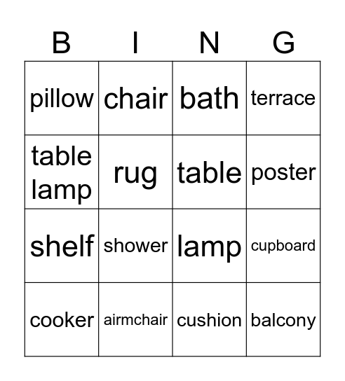 Furniture Bingo Card