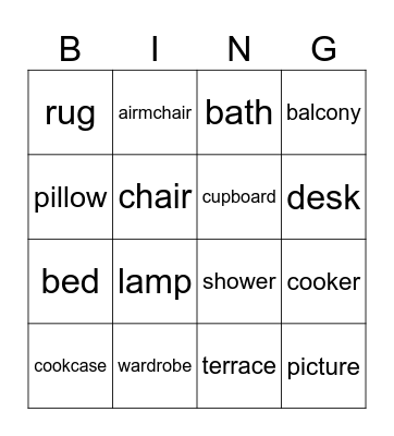 Furniture Bingo Card