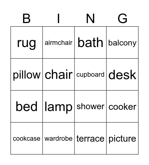 Furniture Bingo Card