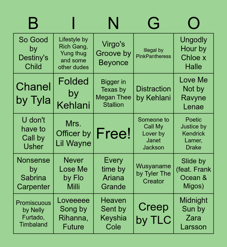 A Tini bit Older Music Bingo Card