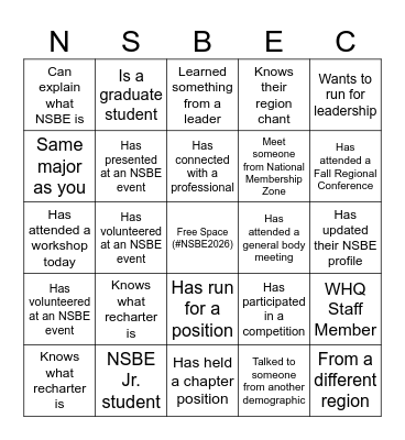 NSBE CONNECT BINGO Card