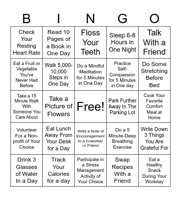 Wellness Bingo Card